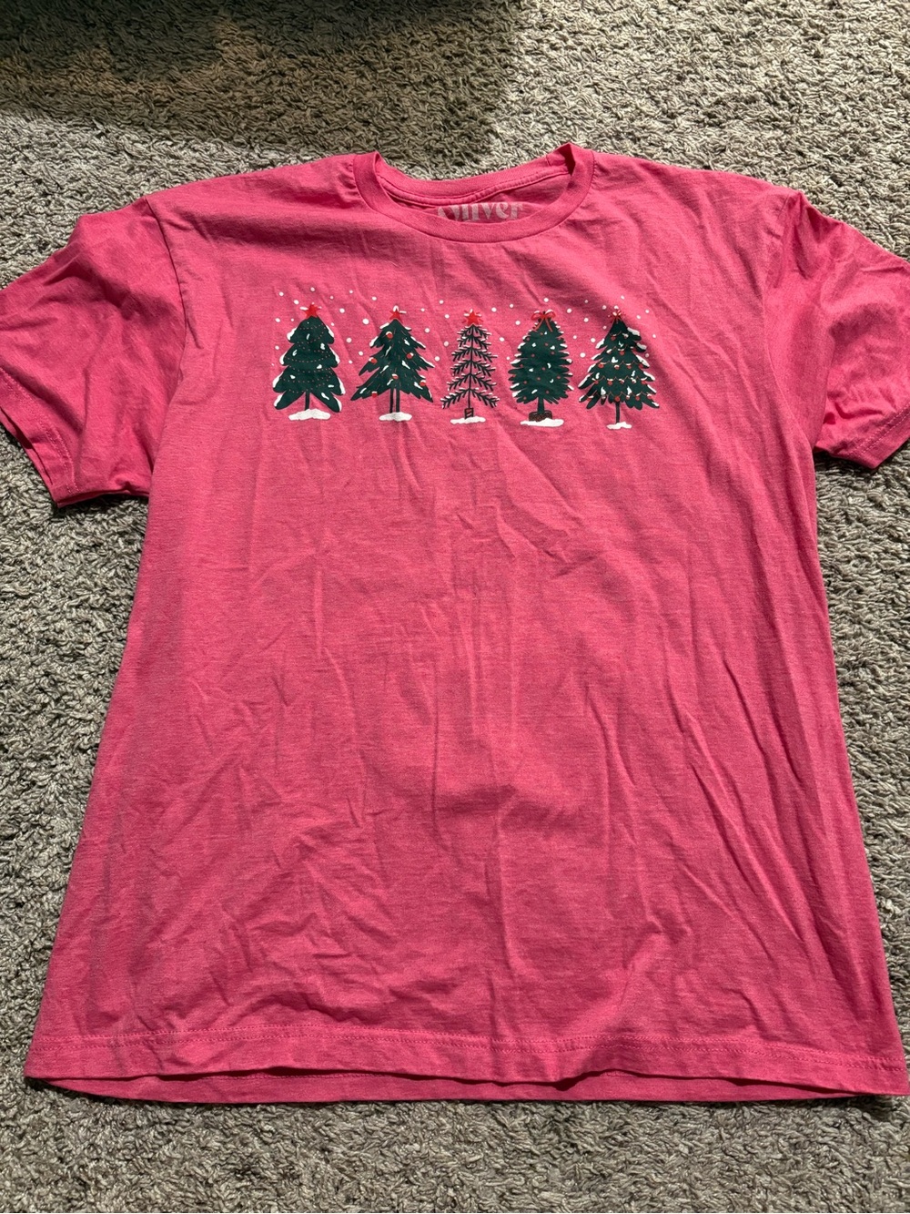 Women’s Short Sleeve Tee with Green Tree Print - Pink